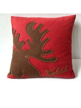 Woolrich Pillow Red Felted Wool Moose Applique Down Insert Country Cabin 16x16